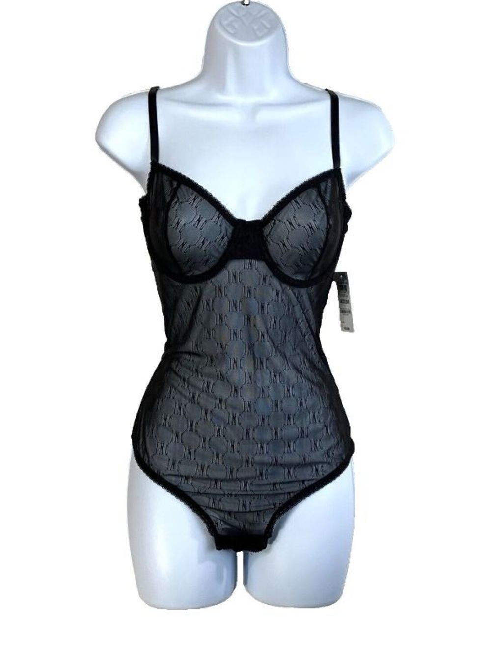I.N.C. International Concepts Sheer Thong Bodysuit Women’s US Size M Black Sexy